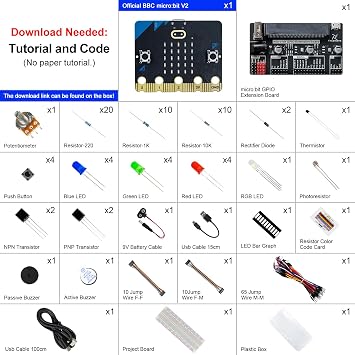 FREENOVE Basic Starter Kit for BBC Micro:bit (V2 Included), 179-Page Detailed Tutorial, 162 Items, 27 Projects, Blocks and Python Code