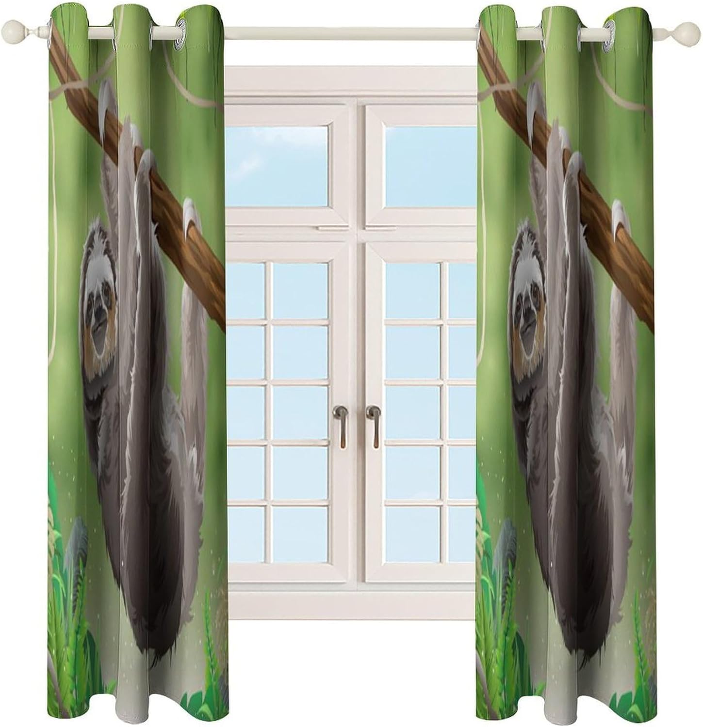 Sloth in Jungle Rainforest Print Curtains 2-Piece Set Window Blackouts Curtain Living Room Bedroom Kitchen