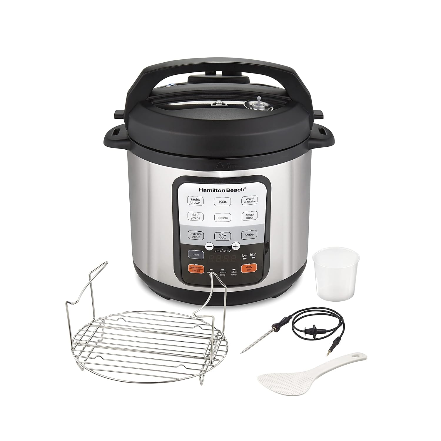 Hamilton Beach 6-in-1 Electric Pressure Cooker with Temperature Probe Slow Cooks Saut s Browns Steams Rice Function Egg
