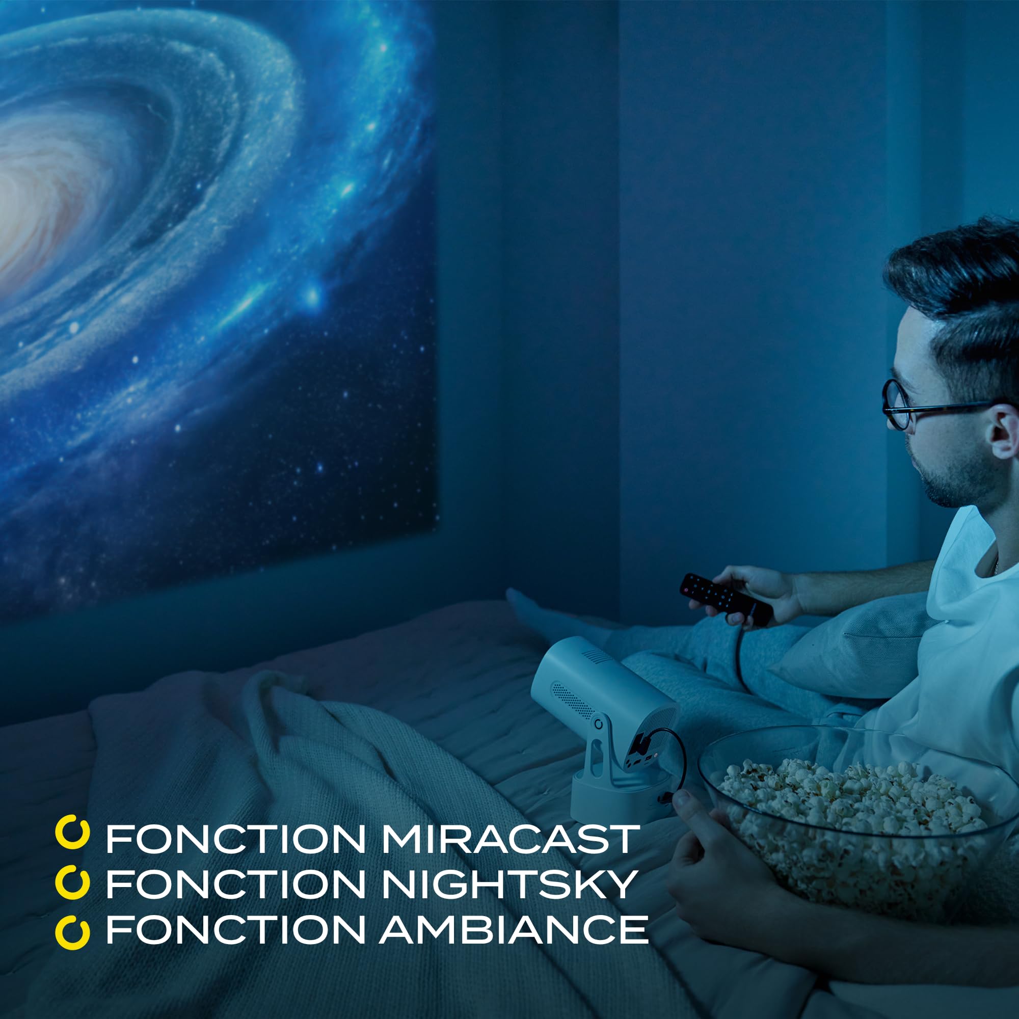 OVERMAX MULTIPIC EZ Mini Projecteur 4K FullHD avec Batterie Amovible, Correction Keystone, Image Jusqu'à 200", Wi-FI Bluetooth 5.3, 2000 Lumen 120 ANSI, Projecteur Étoile, Télécommande, Android 9.0