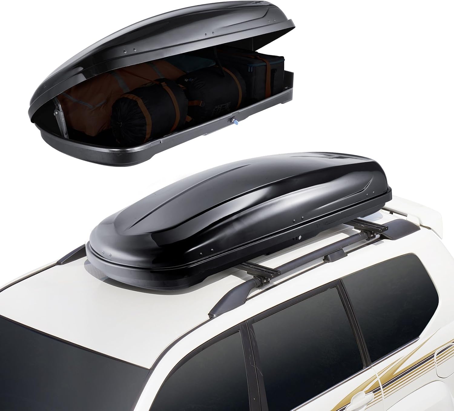 VEVOR Auto Dachbox Dachkoffer Aufbewahrungsbox 370 L, ABS-Hartschalen, beidseitige Öffnung