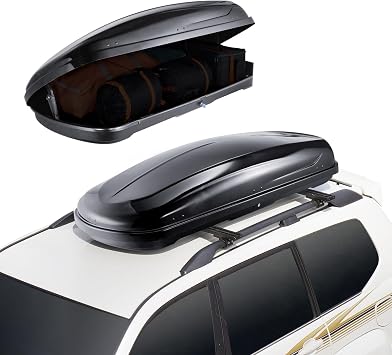 VEVOR Rooftop Cargo Carrier, 14 Cubic Feet Roof Cargo Box, ABS Hard Shell Roof Box, with Dual-Sided Opening and 2 Reinforced Straps, Aerodynamic, Suitable for most Crossbar, for Car, Wagon, SUV, Black