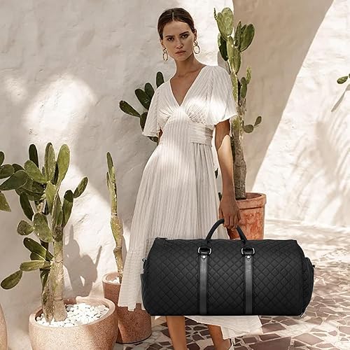 Miniatura 6 de Bolsa de equipaje de mano convertible para ropa para mujeres, bolsas para ropa de cuero para viajes con compartimento para zapatos 2 en 1, maleta