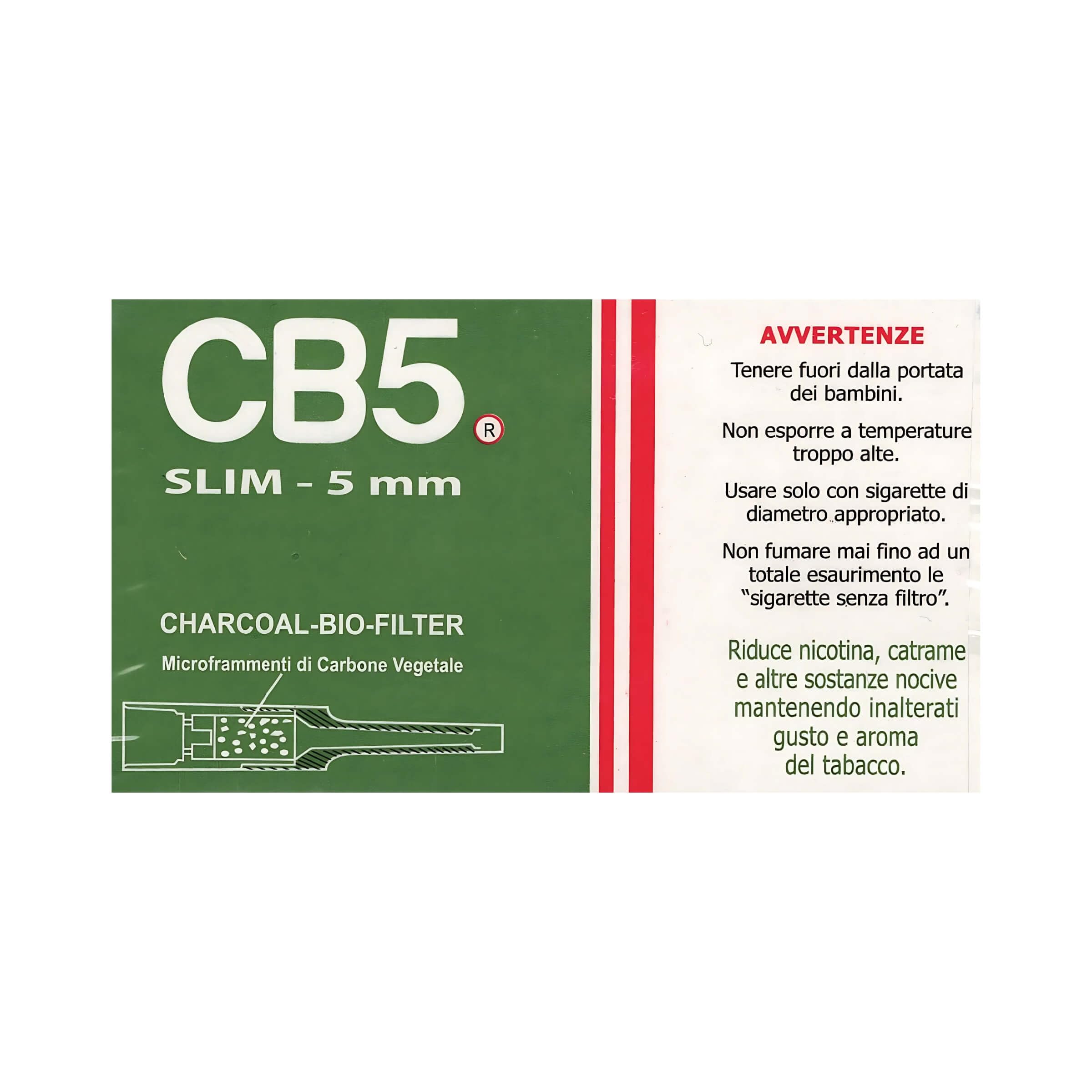 CB5 Mini boquillas Slim de 5 mm con carbón activo Bio Charcoal – Caja de 30 cajas de 10 unidades