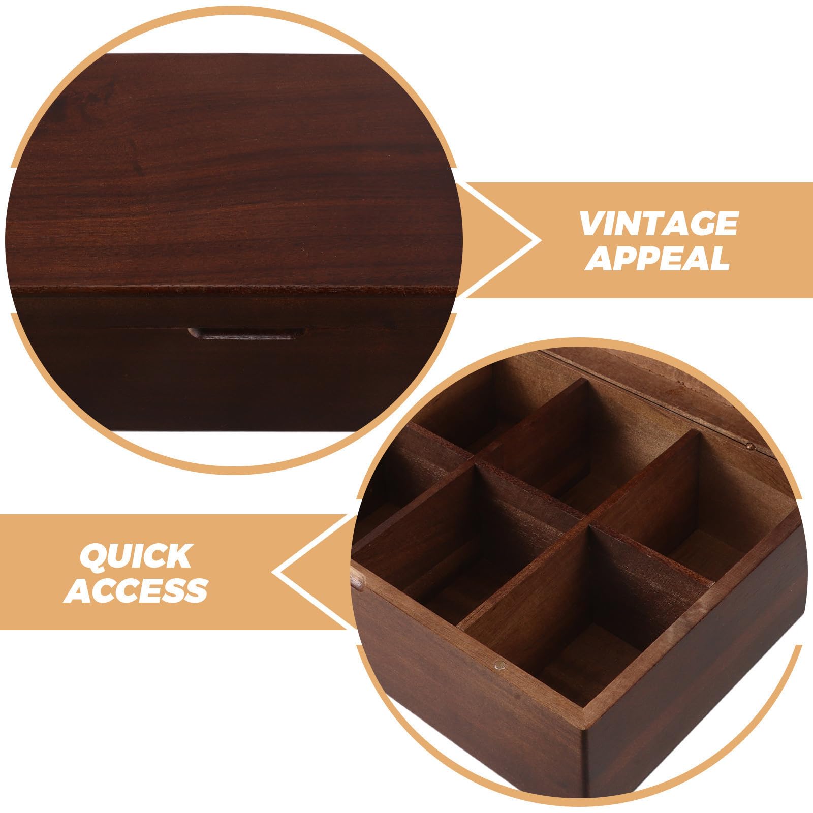 Boîte à Thé Style Vintage à 8 Compartiments avec Couvercle, en Bois