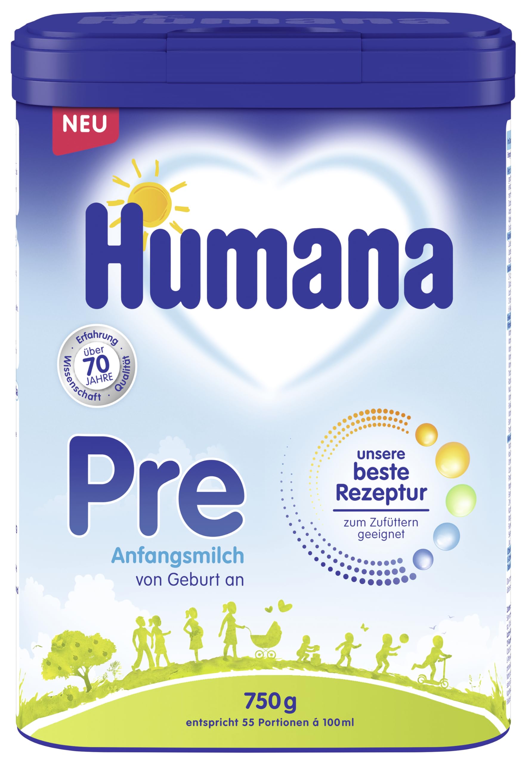 Humana Pre Anfangsmilch 4er Pack (4 x 750g) - Babymilch von Geburt an - Säuglingsnahrung als Muttermilchersatz oder Ergänzung - Pre Nahrung Baby