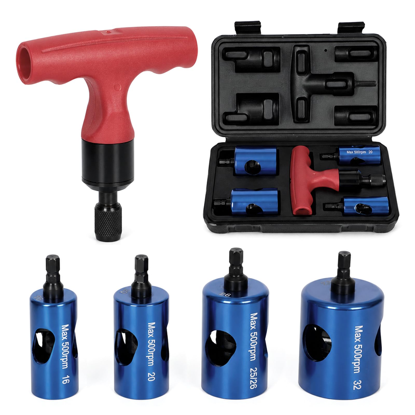 Kalibrierer & Entgrater Set für Mehrschichtverbundrohr, Rohrkalibrierer Set Ø16/20/25/26/32 mm mit Koffer und 4 Schneidköpfen