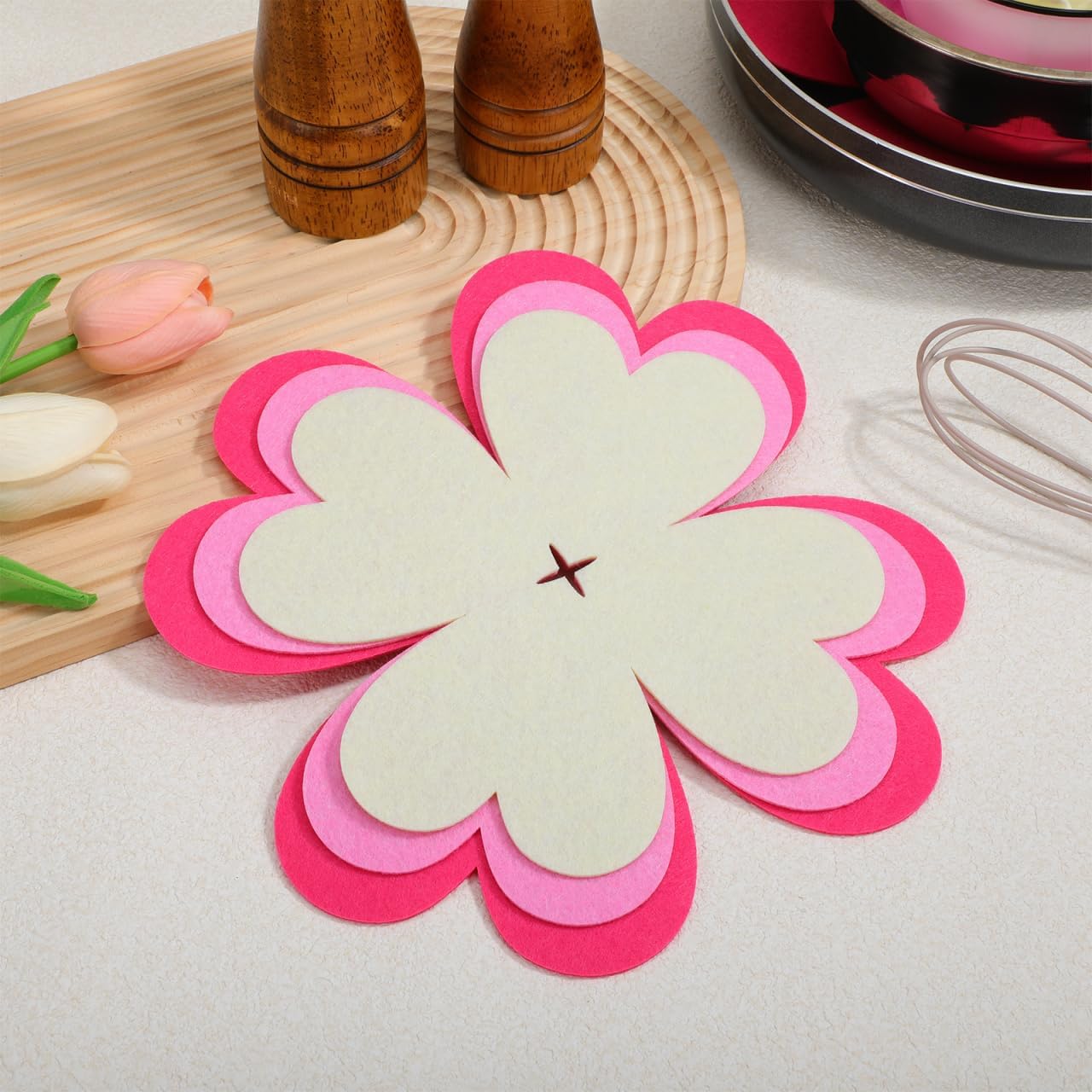 PRETYZOOM Pan Protectors Felt Pads for Stackable Cookware Pot Divider Mats for Scratch Prevention Heat Insulation Anti-Slip Tabletop Use 9.05 X 9.05 X 0.03 in 6 Pcs