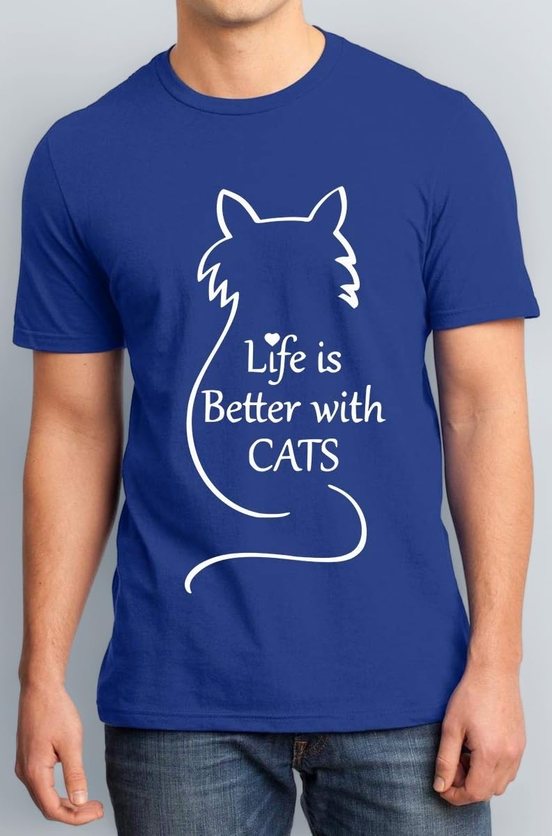 Men's Cotton Printed T-Shirt -Life is Cats | 100% Cotton | Half Sleeves | Regular Fit | Printed | Round Neck | Graphic T Shirt
