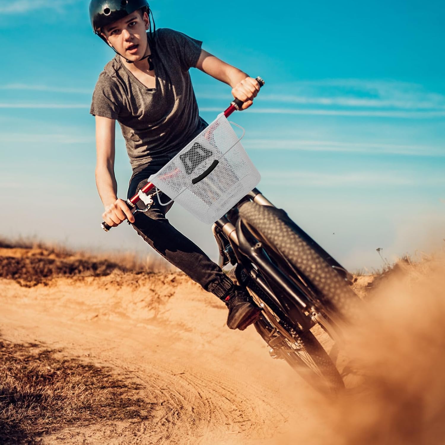 Toyvian Iron Mesh Quick Release Bicycle Basket Adjustable Handlebar Attachment Large Capacity Front Basket for Mountain Bikes and E-Bikes with Portable White Frame