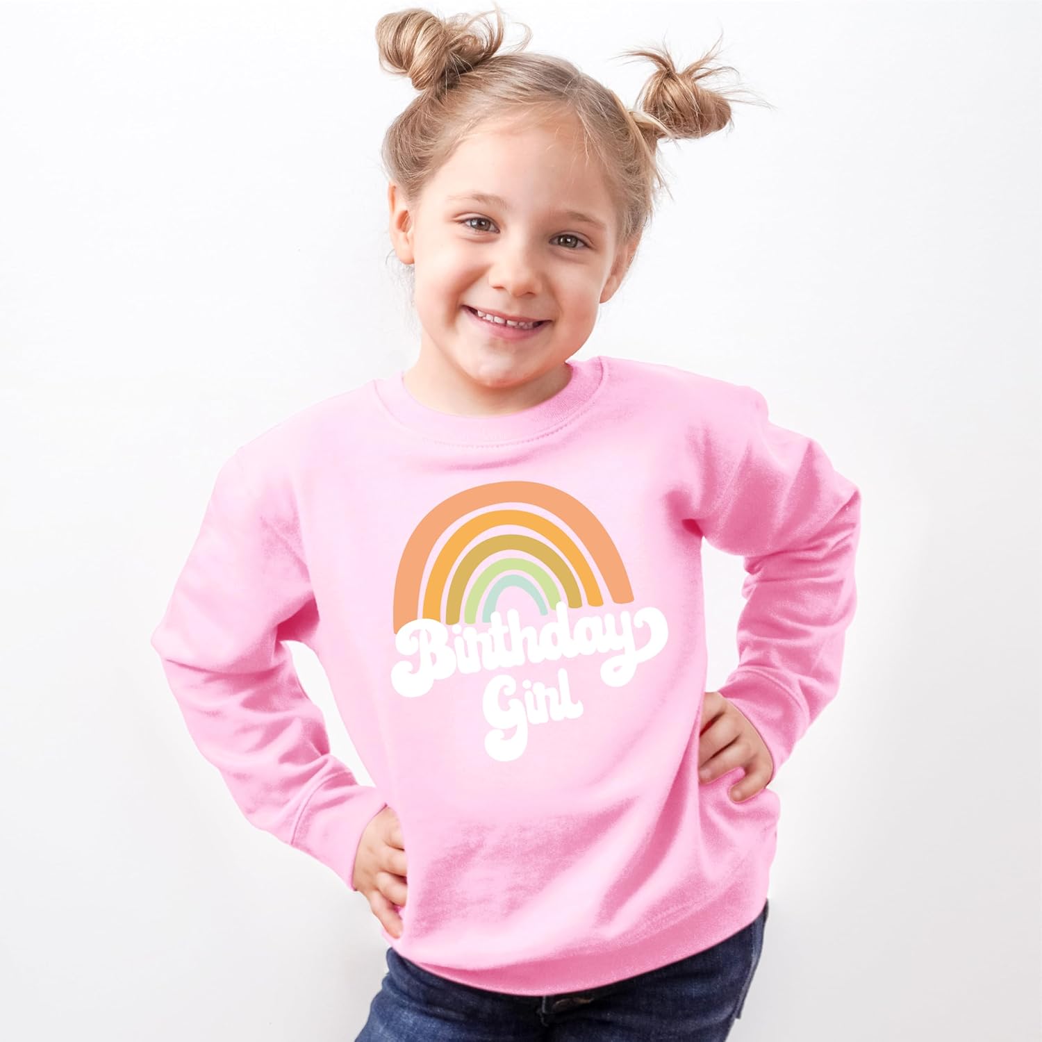 Olive Loves Apple Birthday Girl Retro Rainbow Birthday Sweatshirt for Girls Party Outfit