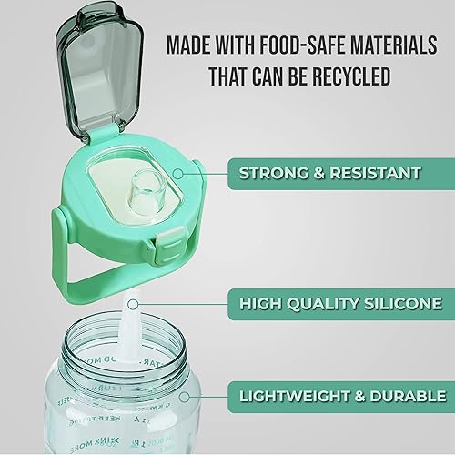 Miniatura 4 de NA-1 B HYDRATD - Botella de agua de 64 onzas con marcador de tiempo motivacional, funda de almacenamiento, tapa a prueba de fugas, perfecta para