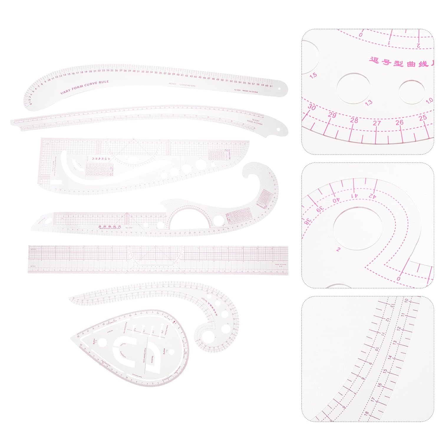 Clothing Sample Cutting Ruler Set Curve and Patchwork DIY Sewing Gauge for Dressmakers and Seamstresses, Precision Sewing Rulers Kit for Pattern Making and Garment Design