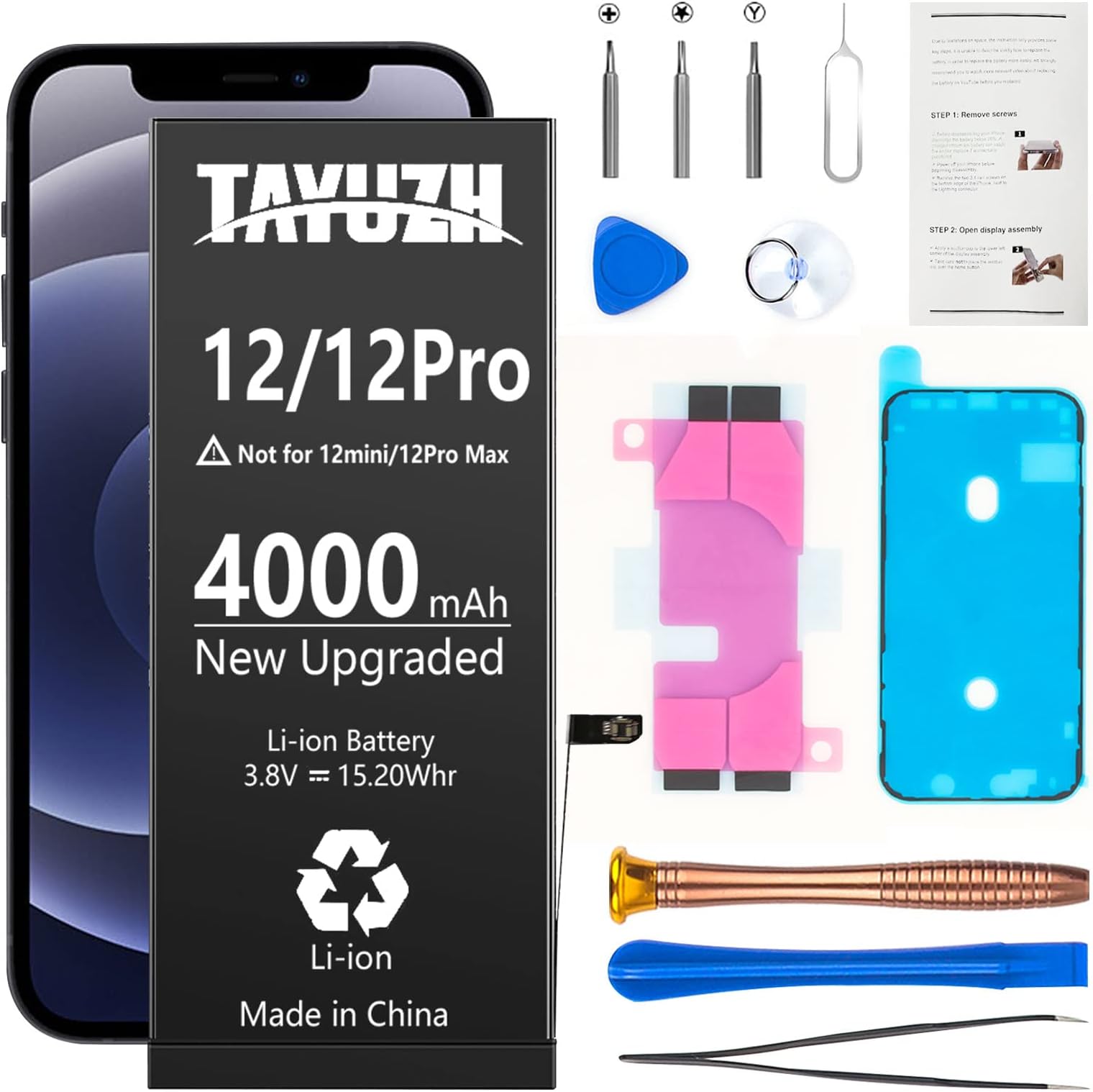 4000mAh Battery for iPhone 12 and 12 Pro 6.1 Inch Ultra High Capacity Replacement Battery for iPhone 12 A2172 A2402 A2403 A2404