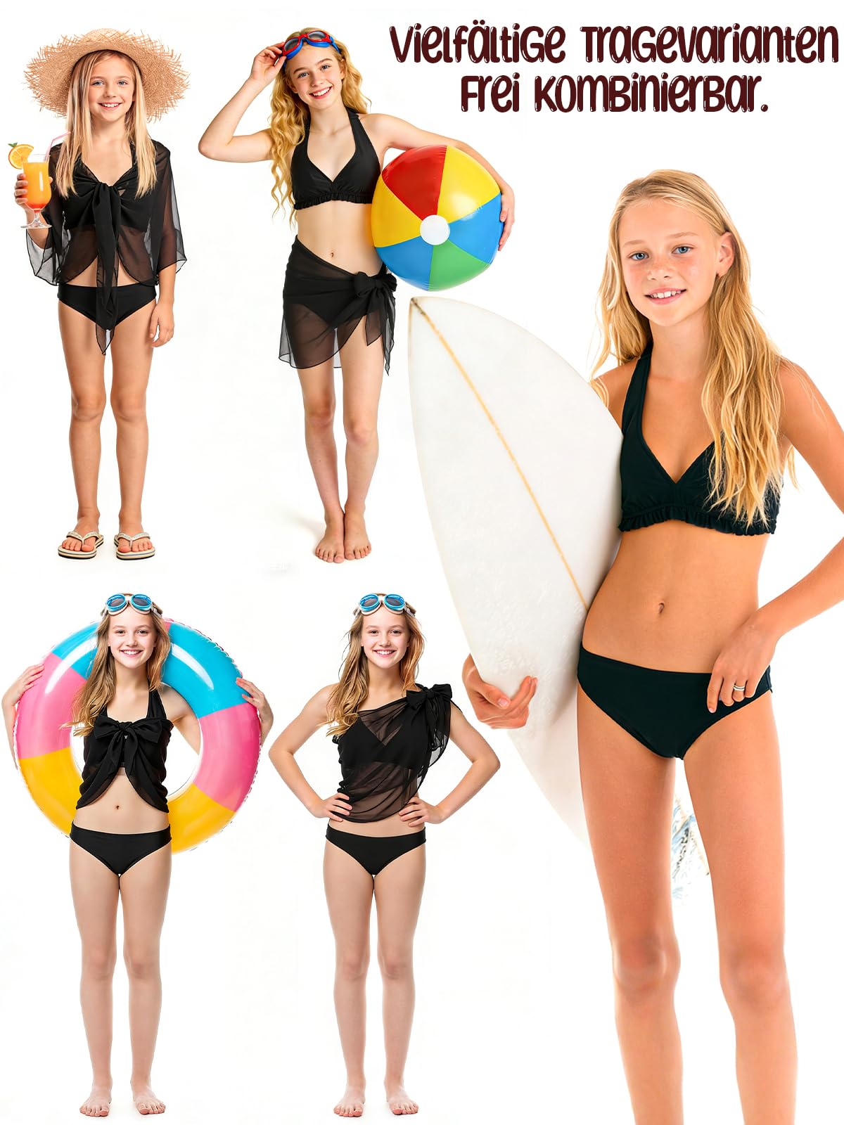 Maillot de bain 3 pièces avec corset à lacets et rembourrage intégré, pour fille, adolescente, enfant