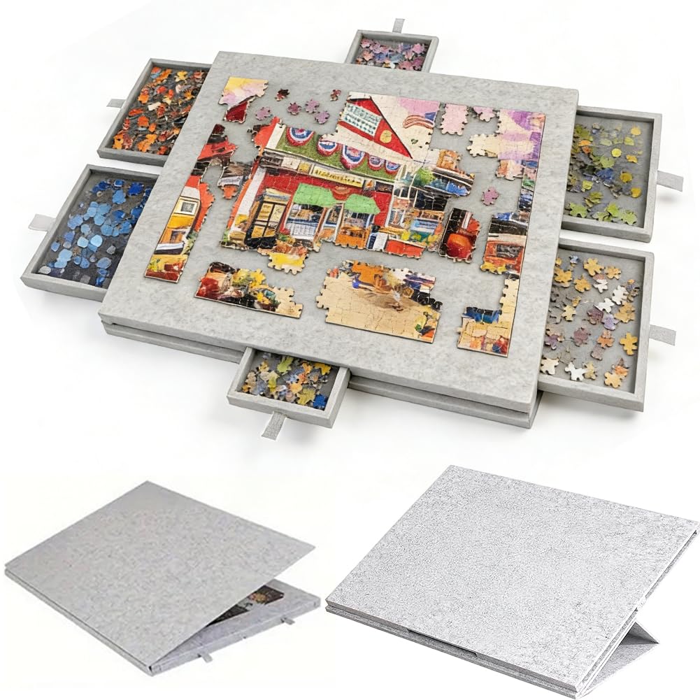 Tavolo puzzle con 6 cassetti, 1000 pezzi, tavolo puzzle con supporto 2 in 1 e copertura (bianco)