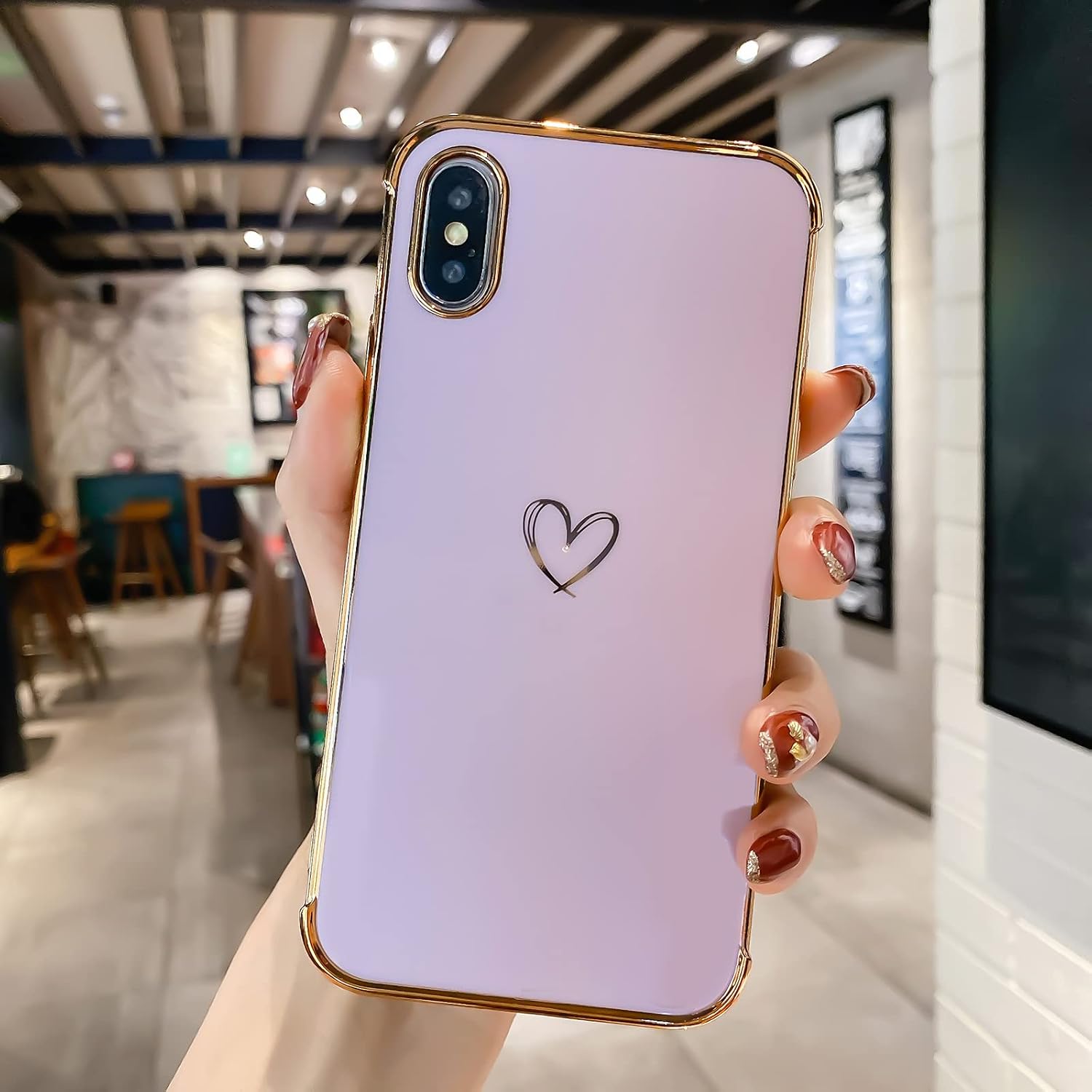 TQLGY Compatible with iPhone X/iPhone Xs Case Cute, Luxury Electroplate Edge Bumper Case, Full Camera Lens Protection Raised Reinforced Corners iPhone X/XS Case (5.8 inch) - Purple