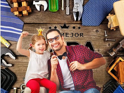 Miniatura 3 de Dudaacvt Telón de fondo de fotografía para el Día del Padre, 8 x 6 pies, telón de fondo español El Mejor Papá del Mundo, decoración de fiesta Feliz