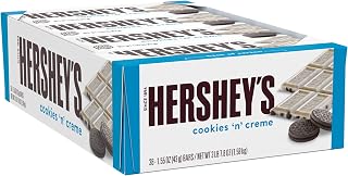 HERSHEY'S Cookies 'n' Creme Candy Bars, Full Size 1.55 oz, 36 Count Bulk - Kosher White Creme & Crunchy Cookies