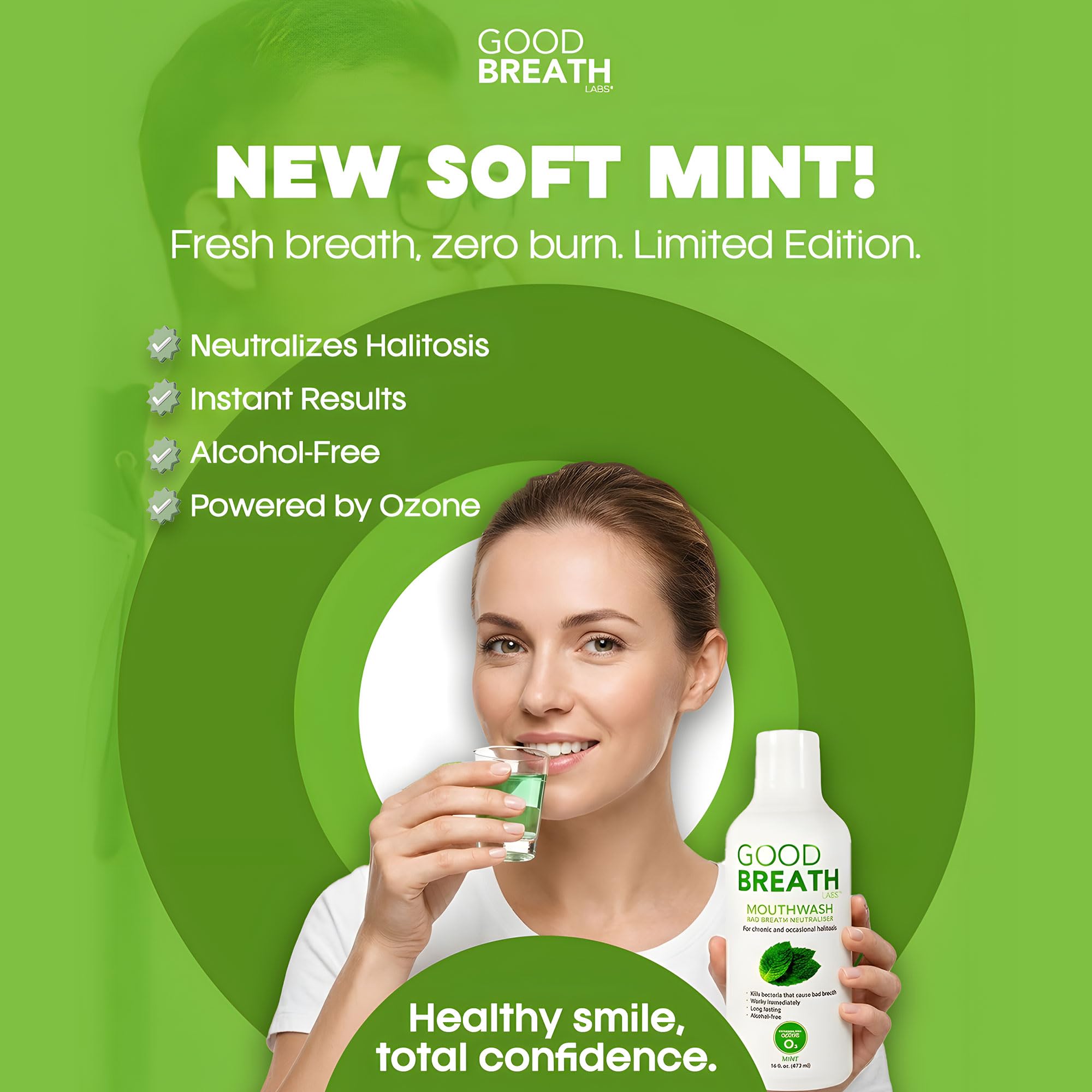 Goodbreath Labs - Enjuague bucal | Nueva tecnología de ozono especializada en mal aliento crónico | Neutralizador del mal aliento (menta, 1 paquete (473 ml)