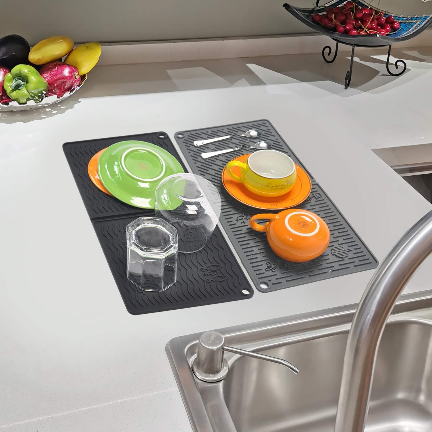 Get Discount Offer 2 Pack 14.5x7.1 Silicone trivets for hot pots and pans, heat resistant mat Silicone dish drying mats pot holders hot pads for kitchen counter Trivet Mat drying mat (Black)