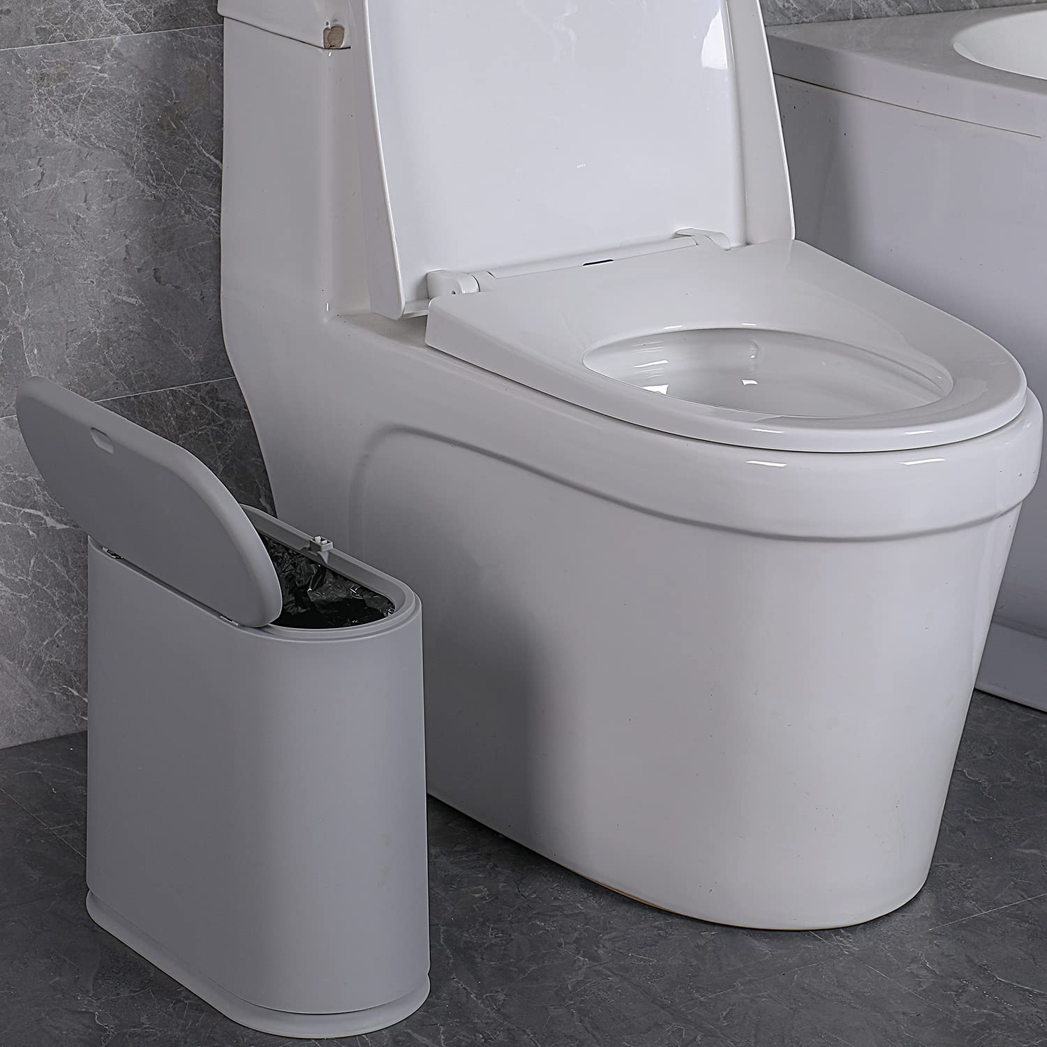 Sooyee 10 Liter Rectangular Plastic Trash Can Wastebasket with Press Type Lid,2.4 Gallon Garbage Container Bin for Bathroom,Powder Room,Bedroom,Kitchen,Craft Room,Office,(Gray) - Image 2