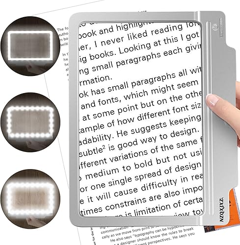 NZQXJXZ Lupa con luz, 36 luces LED ajustables para lectura, proporciona área de visualización de página completa para trabajo cercano, personas de
