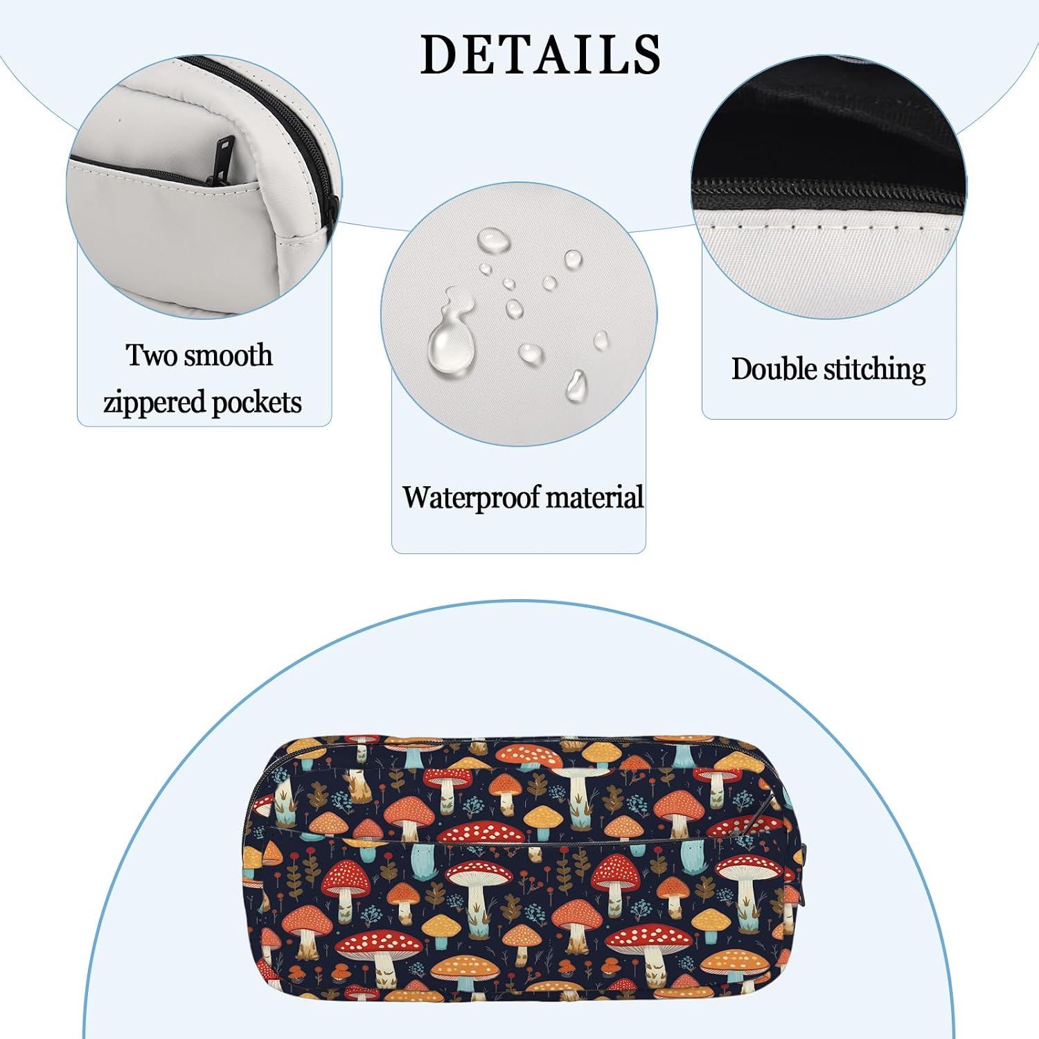 AKTAP Mushroom Pencil Case Pouch Funny Mushrooms Gifts Mycologist Gifts Mushroom Organizer Stationery Storage Box with Zipper image 3