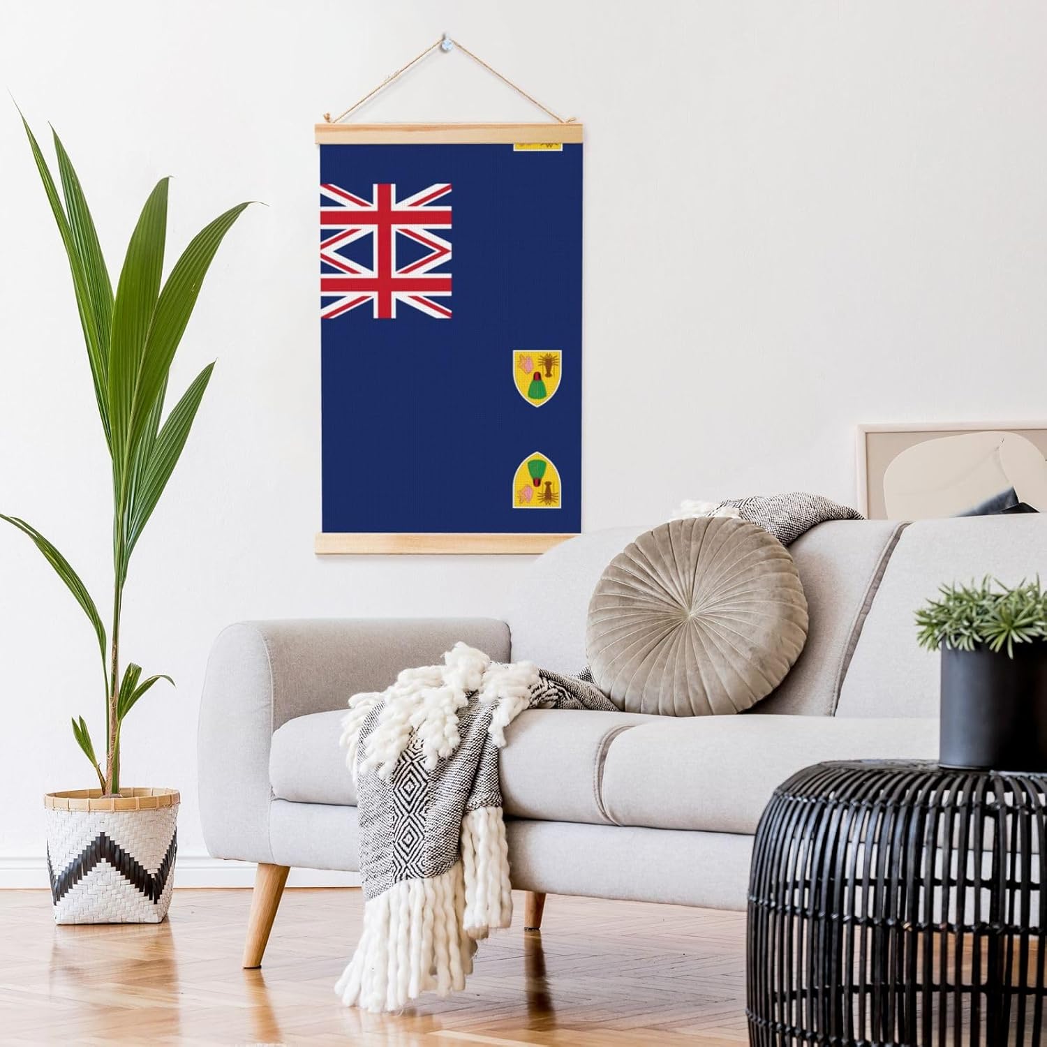 Flag Of The Turks And Caicos Islands Print Poster Hanger,Hanging Poster, Poster Frame,Wood Poster Hanger, For Wall Hanging