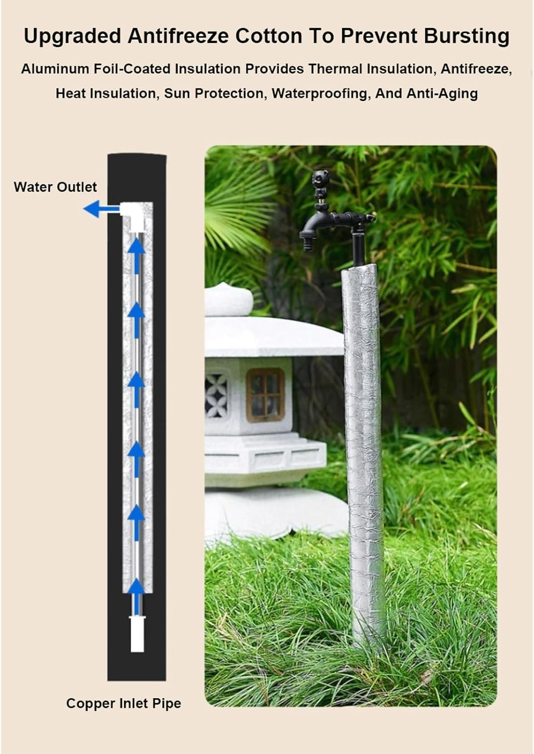 Freestanding Copper Garden Water Column with Faucet Outdoor Vertical Antifreeze Water Pipe Brass Floor Mount Water Tap for School Yard(Gold,60cm/23.6'')
