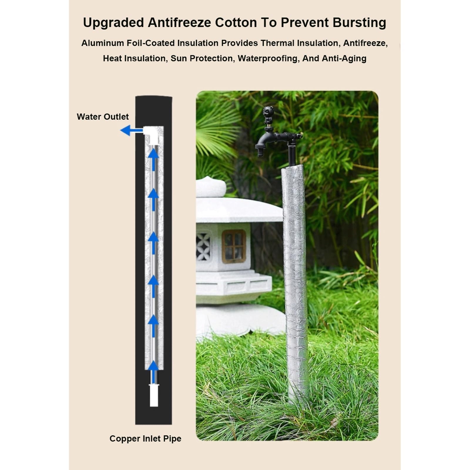 Columna de agua de cobre independiente para exteriores con grifo, tubo de agua anticongelante vertical de latón para montaje en suelo para patio escolar