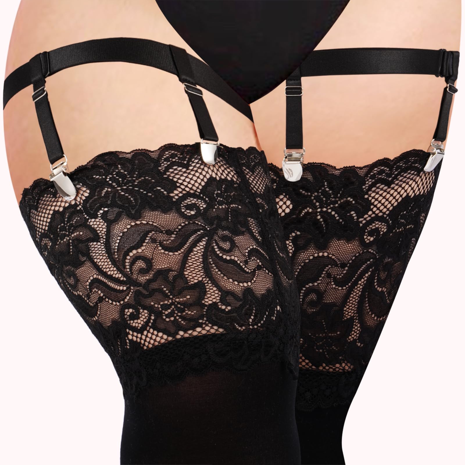 Women's Plus Size Thigh Garter Belts, Adjustable High Elastic Garter Belt and Stockings Set