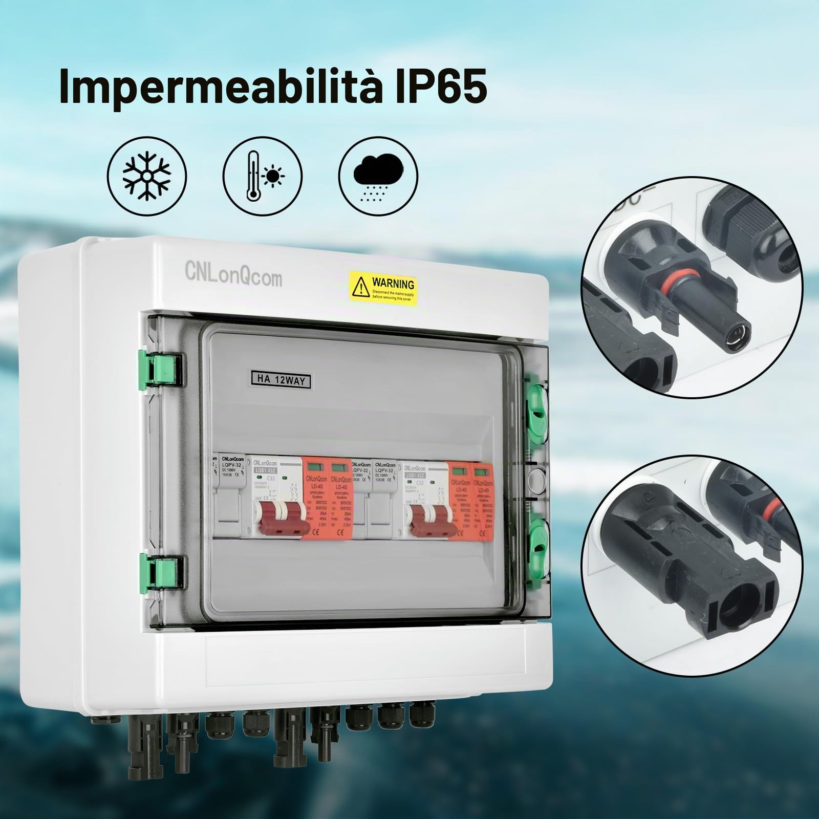 Protezione da sovratensione in PV – 500 V 32 A, scatola di collegamento solare, protezione da fulmini DC, interruttore di separazione pv 2 stringhe (2 in 2 out), DC Combiner Box interruttore