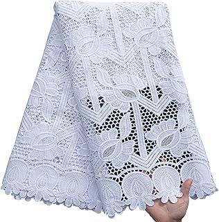 African Lace Fabric 5 Yards, French Jacquard Embroidery Water Soluble Solid White Lace Fabric for Party Wedding Dress