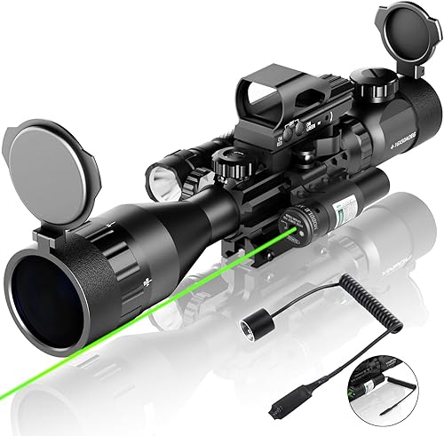 4-16x50AO Combo de alcance de rifle rojoverde doble iluminado con láser verde 4 retículas holográficas punto rojo 5 modos linterna para montaje en