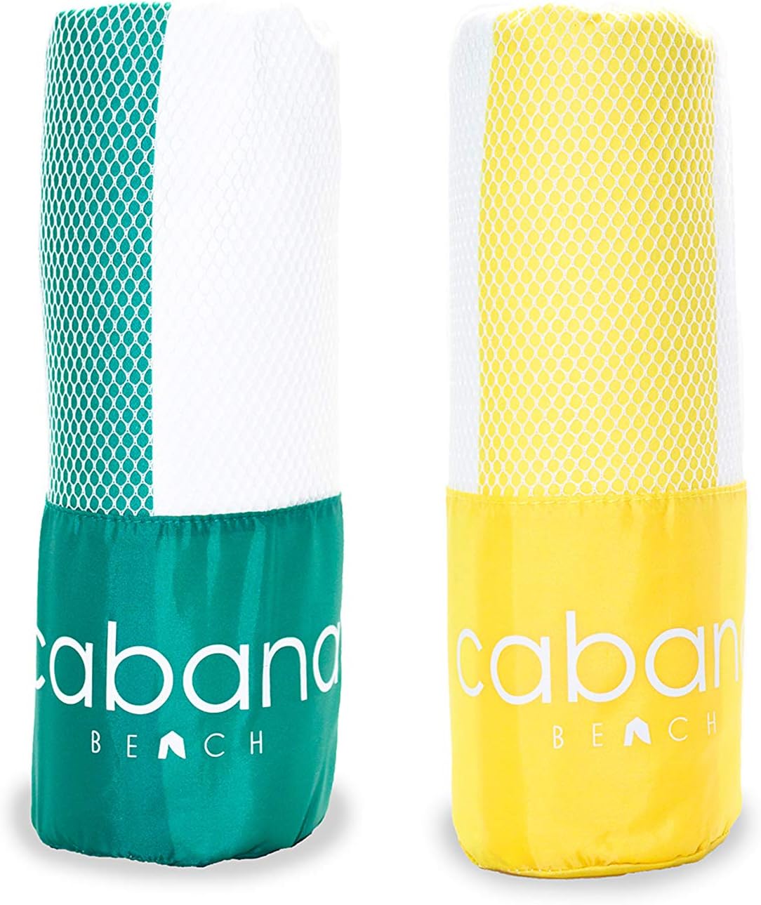 Cabana Beach Towels - 2 Pack (Stripe Sunset Yellow, Stripe Sea Turtle Green) The Original Sand Free Microfiber Beach, Pool & Travel Towel. Extra Large & Quick Dry