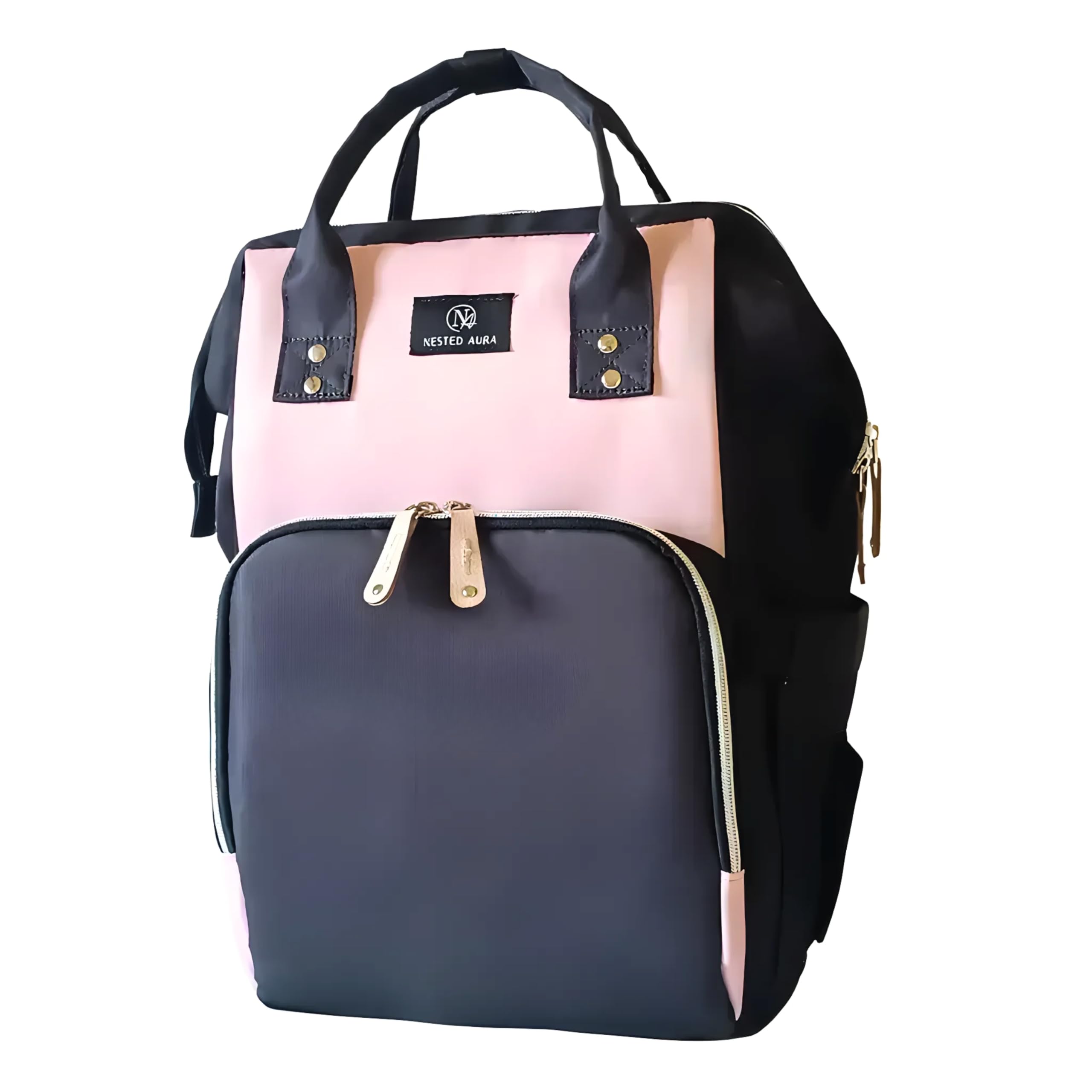 NESTED AURA™ Diaper Bag for Mothers Effortless Organization Perfect Diaper Bags for Mom for Travel with Baby Multifunctional Waterproof Baby Diaper Bag Backpack Cum Tote Bag (Black & Pink)