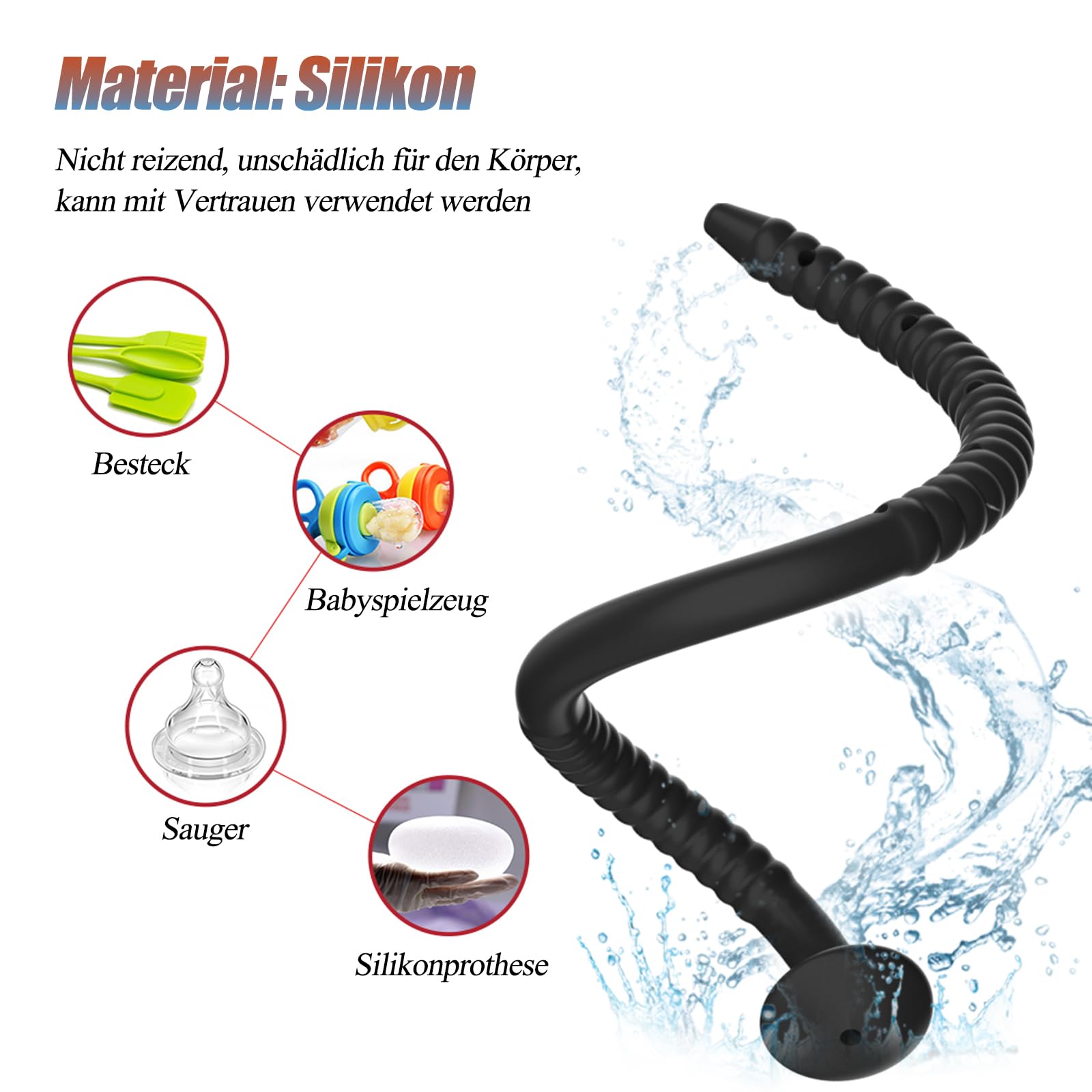 BDSMJOY 3pcs Dilatatore uretrale cavo con siringa, 5 prese d'acqua, Uomo Sex Toy in ABS Silicone, Uretrale pene plug, sonde uretrali dilatatore per Irritante per l'uretra