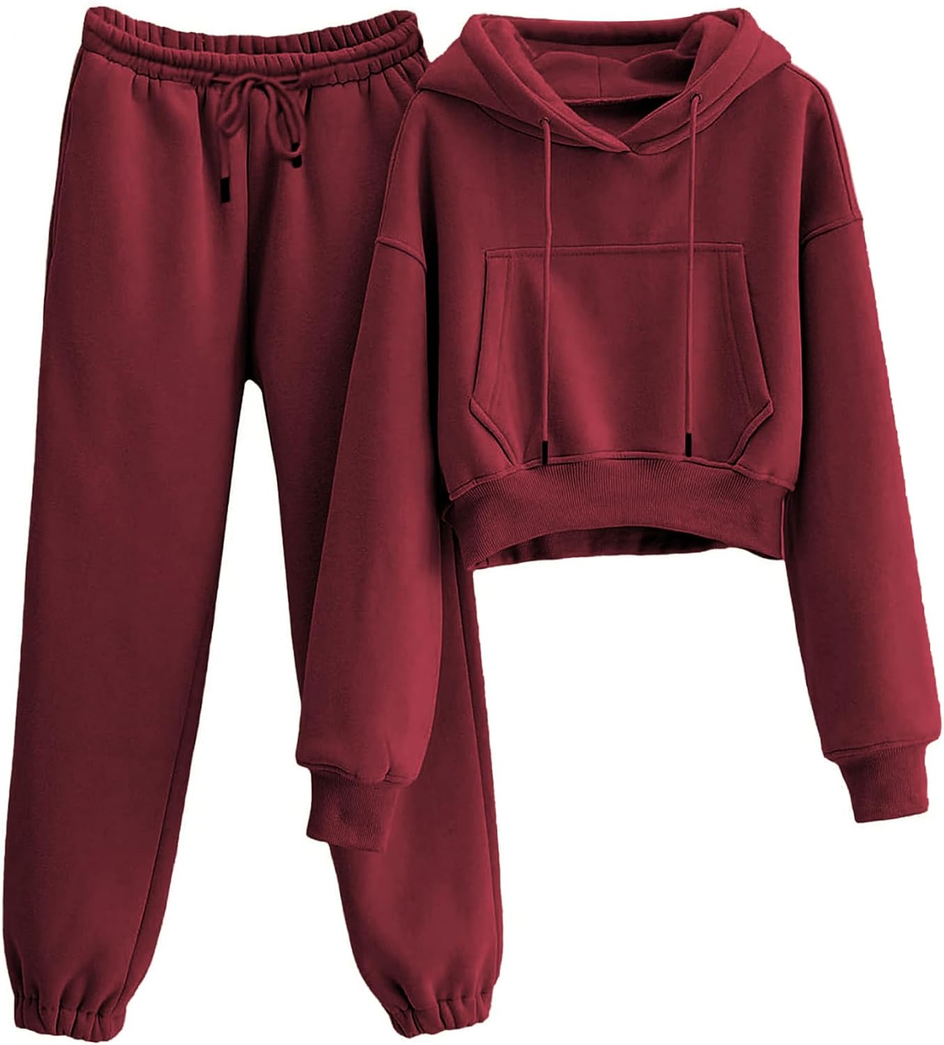 LTSCNRM Women's 2 Piece Airport Outfits Fleece Crop Hoodies Pullover Sweatshirt Sweatsuits Joggers Pants Pockets
