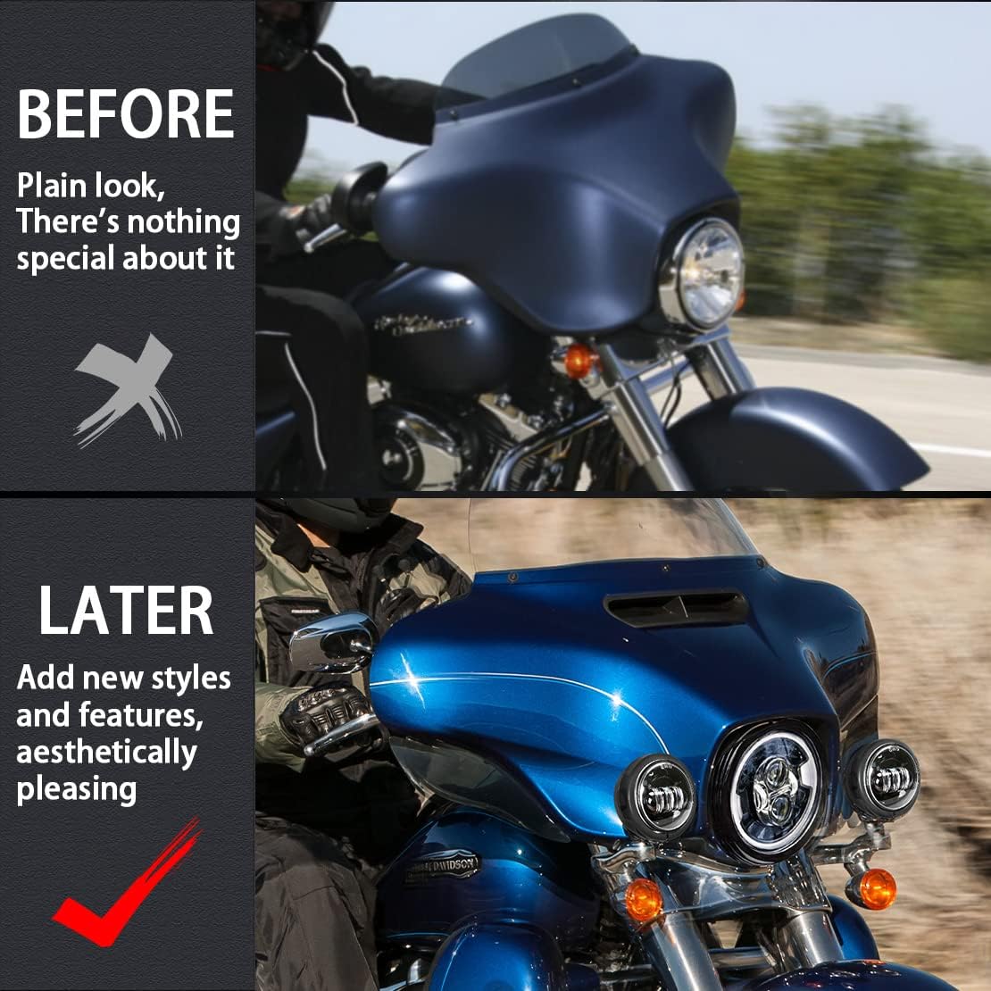 SKTYANTS 4.5 Inch LED Motorcycle Fog Lights with Housing bucket DRL Auxiliary Halo Spot Passing Light Lamp for Touring Electra Glide(Black)