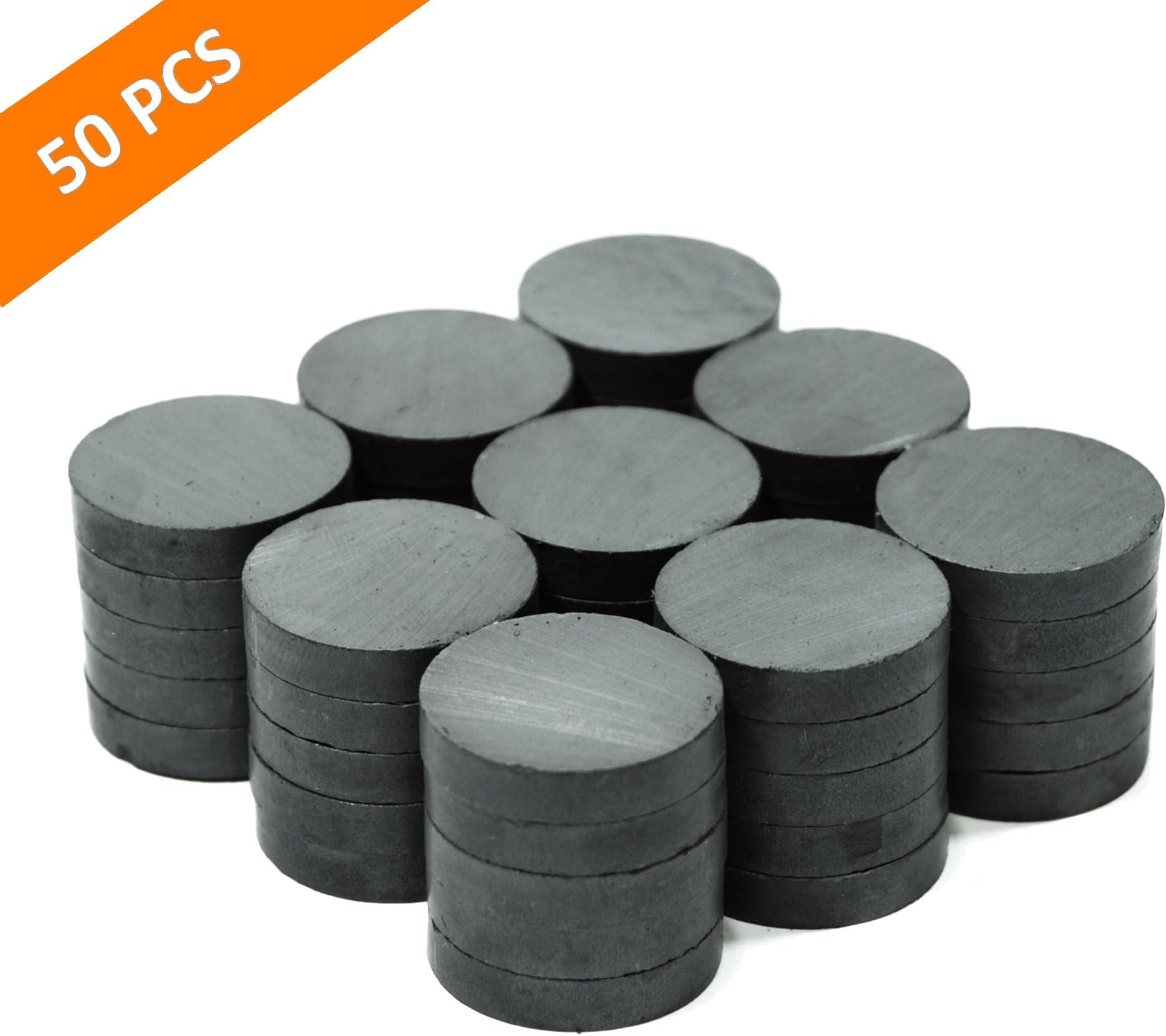 TAQTON Small Ceramic Craft Magnets - 50 pcs. 1" x 0.16" Thick. Industrial Strength Craft Magnets, Ferrite Disc Magnets.