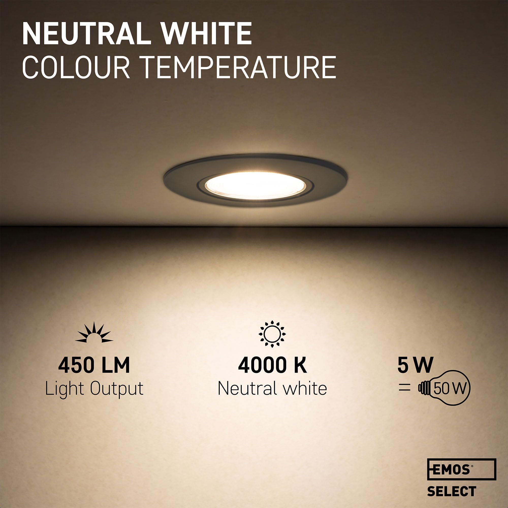 EMOS Incasso per Cartongesso 5W / 450 Lumen | Faretti LED soffitto da incasso 4000K Luce Bianco naturale | Set di 6 pezzi Spot LED Orientabili a 50°, Rotondi e Ultra Piatti in Nero