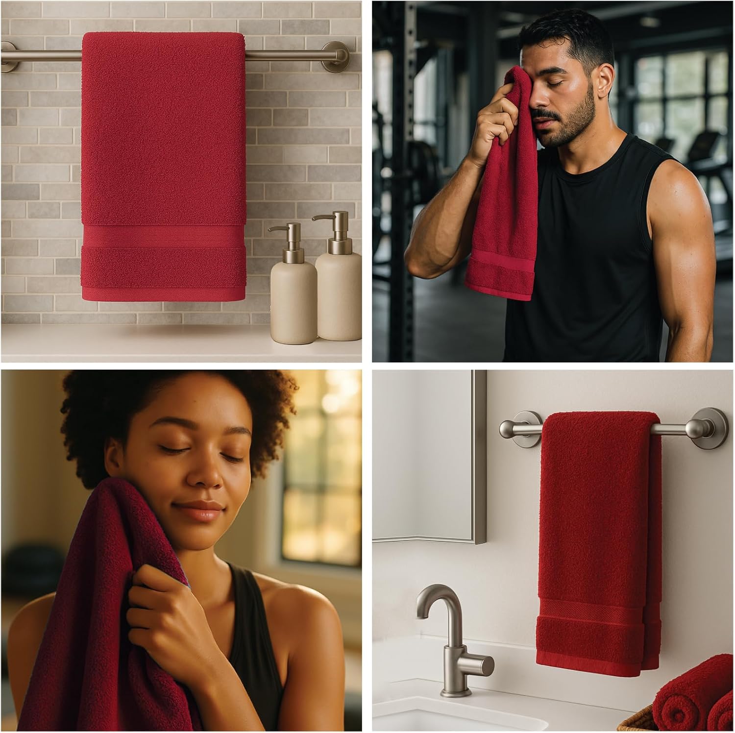 Luxury Hand Towels - 550 GSM, 16x27 Inch, Pack of 12, 100% Ring Spun Cotton - Soft & Highly Absorbent Salon Towels for Gym, Spa, Face, Hotel & Guest Use - Red