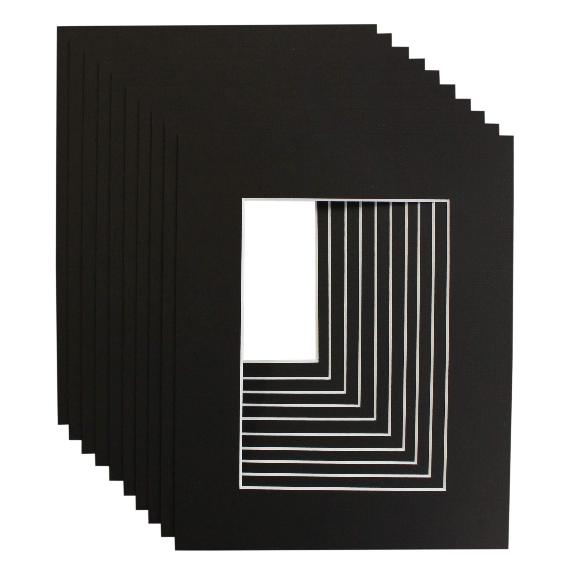 Pack of 10 Picture Photo Mounts. Frame size 14x11inch - Inside Aperture to fit 10x8 prints. Choice of White, Black & Antique white- Acid free (Black)