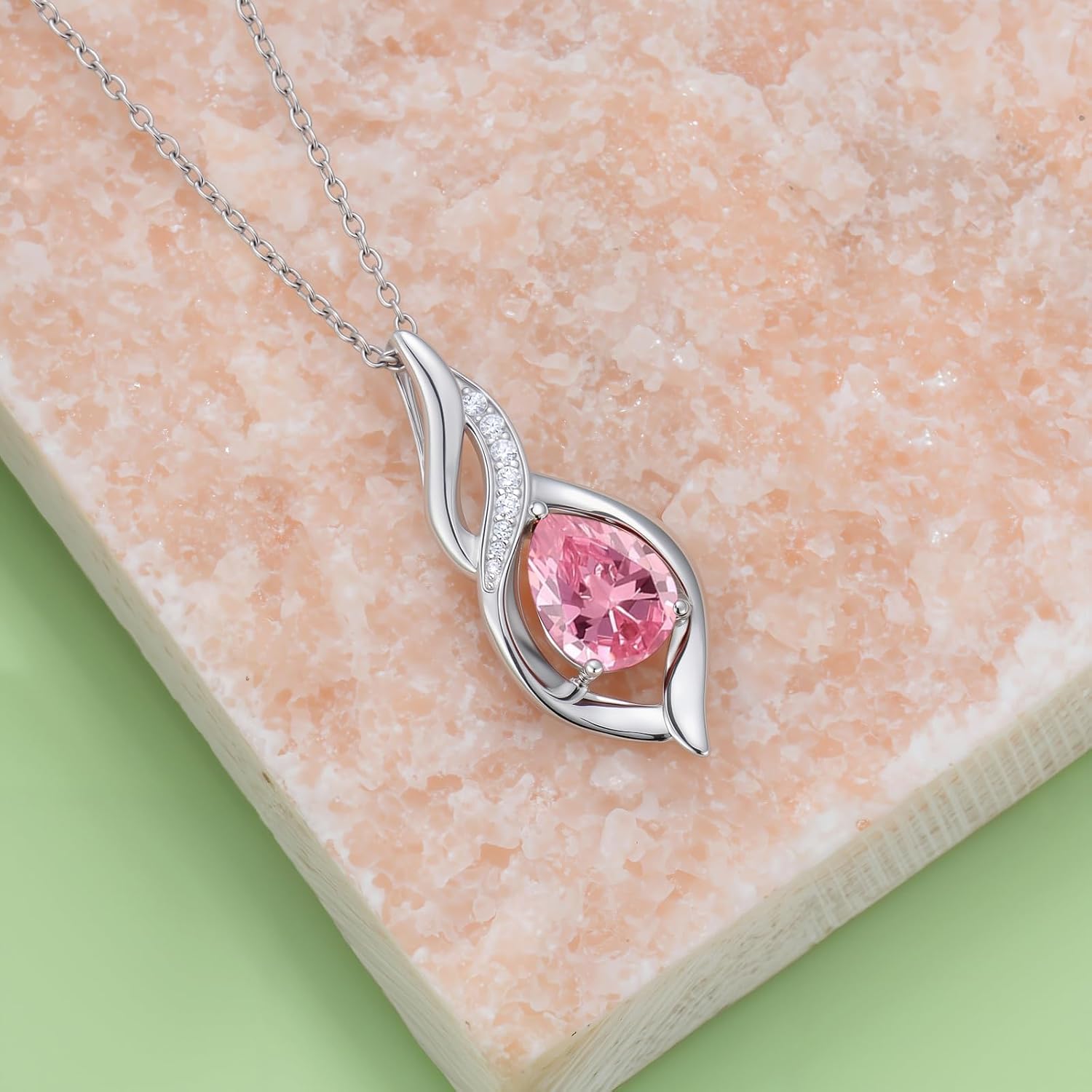 HPQQ Birthstone Necklace for Women Infinity Necklaces 925 Sterling Silver Teardrop Love Birthday Jewelry Mothers Day Gifts for Mom Wife Her - Image 5