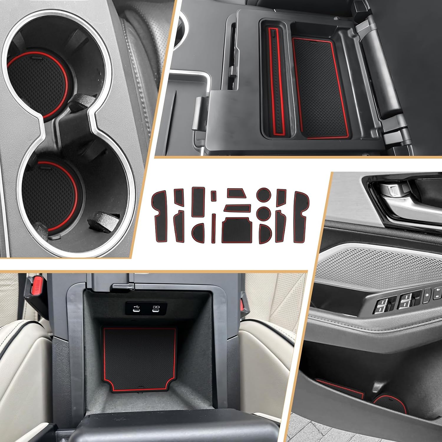 2026 MDX Door Slot Mats - 16 Pcs Red Center Console Liner for 2022-2026 Acura MDX Accessories - Non-Slip Cup Holder Mat PVC Protection for 2022-2025 2026 Acura MDX Interior Accessory