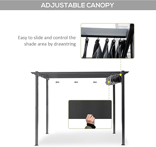 Miniatura 65 de Outsunny Pérgola de aluminio para patio de 10 x 13 pies con toldo retráctil para pérgola, refugio de sombra para porche, fiesta al aire libre, Marrón