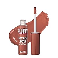 Vista 29 de Ruby Kisses Brillo de labios Butter Bomb Gloss, brillo de labios no pegajoso, vitamina E, tono natural desnudo, maquillaje de labios - 7.8mL