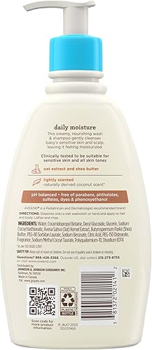 Miniatura 7 de Aveeno Baby Lavado y champú hidratante diario 2 en 1, gel de baño y champú para bebé con manteca de karité y extracto de avena que limpia suavemente