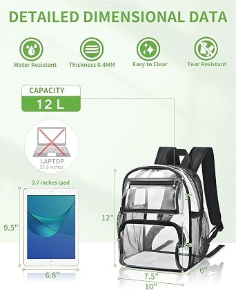 MAY TREE Small Clear Backpack Stadium Approved for Women and Men,Clear Stadium Bag for Concert, Work, Travel & Sporting